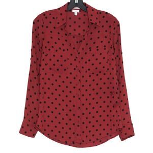 Express Top Portofino Polka Dot Slim Red Black S Button Up Work Business Casual